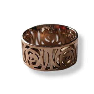 Vintage Style Camellia Valentine Ring Rose Flower Bands, Size 6 Rose Gold